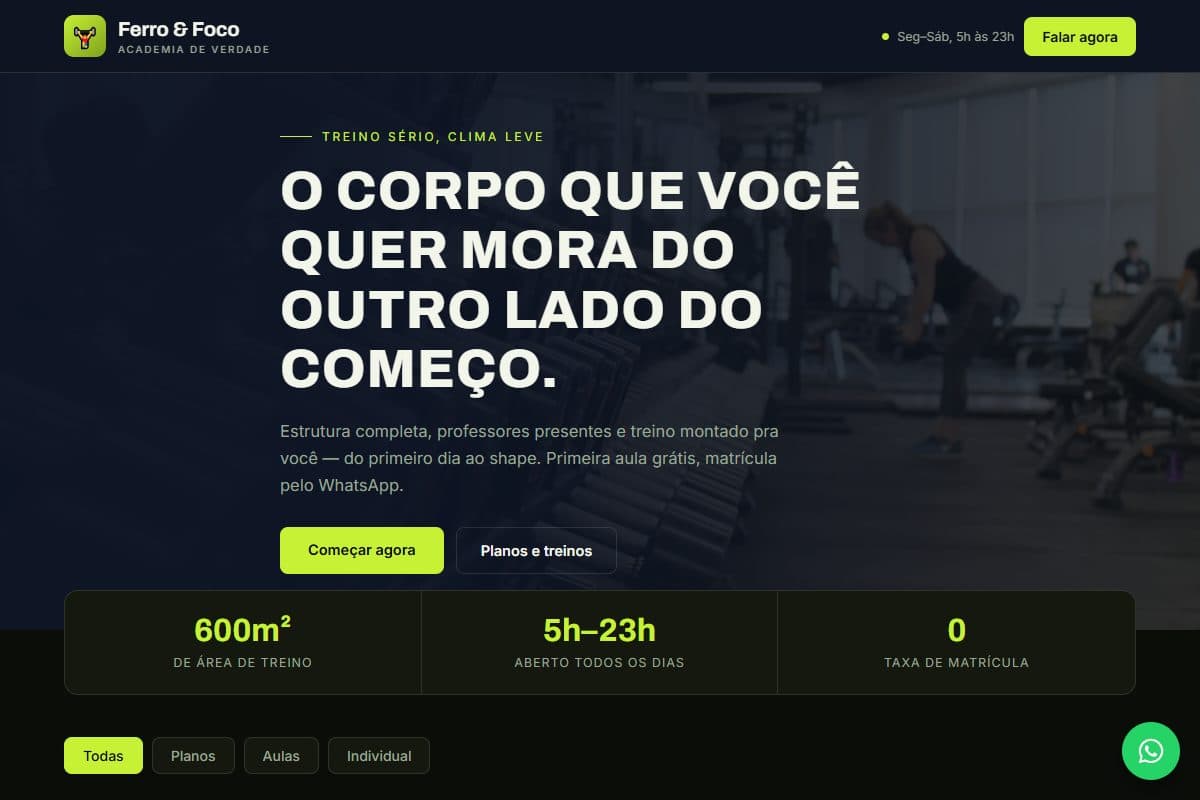 Prévia do template Academia