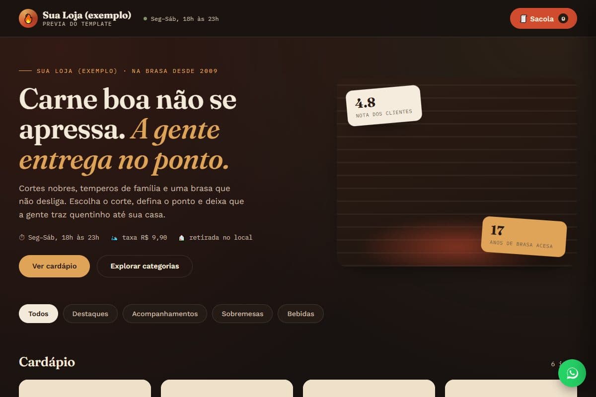 Prévia do template Churrasco