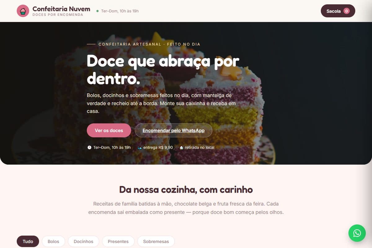 Prévia do template Doceria